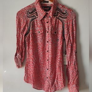 New with text still attached Cheetah print sequence button down